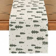 Christmas Pine Tree Table Runner - Polyester Woven Rectangular Table Decor With Holly Berries And Merry Christmas Greeting For Home And Party Seasonal Kitchen Dining Decoration - Green - View 15