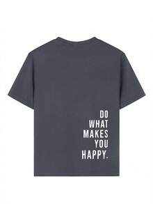 Tween Girl "DO WHAT MAKES YOU HAPPY." Slogan Print T-Shirt, & Fashionable Girls' Summer Top, Suitable For Casual, Vacation, And Travel Outfits - Dark Grey - View 7