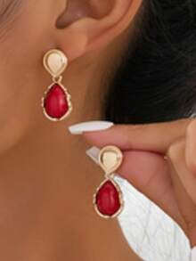 1对时尚简约个性化耳环，适合节日、派对、度假和日常佩戴 - 紅色 - 查看 6