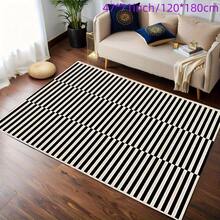 Soft Black And White Striped Carpet - Machine Washable - Suitable For Bedroom, Living Room, Office, Indoor And Outdoor Use - Perfect For Festivals And Special Occasions, Living Room Carpet - 彩色 - 查看 5