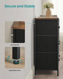 SONGMICS Dresser For Bedroom, Chest Of Drawers, 6 Drawer Dresser, Closet Fabric Dresser With Metal Frame, Ebony Black And Rustic Brown - 黑色 - 查看 9