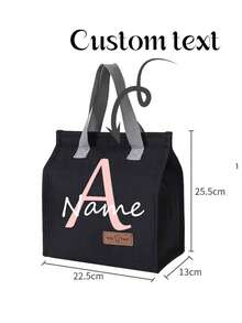 Customized Letter Print Insulated Lunch Bag, Personalized Thermal Lunch Box, Unisex Large Capacity Lunch Tote, Reusable Leak-Proof Handbag, Suitable For Office, Work, School, Beach Or Travel
