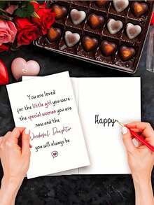 1pc Lovely Valentine's Day Greeting Card With Envelope. Made Of High-Quality Paper. Warm Wishes Design With Heart Pattern. Suitable For Parents To Give To Daughter. Card Size: 12cm/4.7in X 17cm/6.7in