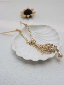 Fashionable Elegant Hollow Flower Imitation Pearls Hairpins Forehead Decorations Belly Dance Accessory Hair Jewelry Between The Eyebrows Drop Ornaments Alloy Material Hair Clip For Women Daily Casual Party Wedding Bride Hair Barrette Decorative Accessories