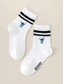 Disney 1/5 Pairs: Stitching Pattern, Stitching Couple Socks, Angel Design Kids Socks, Ruffle Socks, Bubble Socks, Bubble Ruffle Socks, Red & Black Striped White Ankle Socks, Girls Ankle Socks, Boys Ankle Socks, Children Ankle Socks, Daily Wear/Party Gift/Easter/Spring & Summer/Thin - Multicolor - View 8