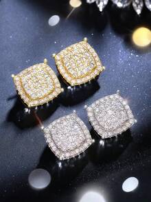 kuuioe Bộ 2 chiếc/Bộ Hoa tai đính đá Zirconia vuông cổ điển phong cách Hip Hop lấp lánh, Trang sức thời trang và thanh lịch dành cho nam và nữ, Thích hợp để đeo hàng ngày - tròn - Xem 11