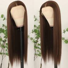 Gorgeous Neon Green Hair Synthetic Lace Front Wigs 28 Inch Pre Plucked Long Straight Hair Wigs Glueless Halloween Wigs Heat Resistant Fluorescent Green Straight Lace Front Wigs For Fashion Women For Daily Christmas Party Cosplay Use - Light Brown - 查看 5