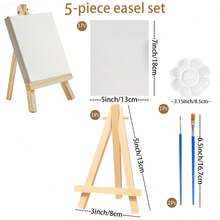 5件套，画架+画板+调色板+画笔，迷你画板、画架和画笔，白色空白迷你画布面板配木制画架，桌面艺术展示套装，适合艺术家和业余爱好者，桌面画架，派对画架，多功能桌面艺术支架，适用于创意项目活动，展示画架绘画支撑。 - 均碼 - 查看 12