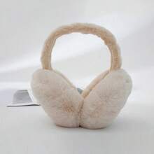 1pc Beige Foldable Winter Ear Muffs, Fluffy Wool Ear Warmers, Cute Earmuffs For Women, Adjustable Headband, Plush Lining, Unisex Furry Winter Ear Muffs