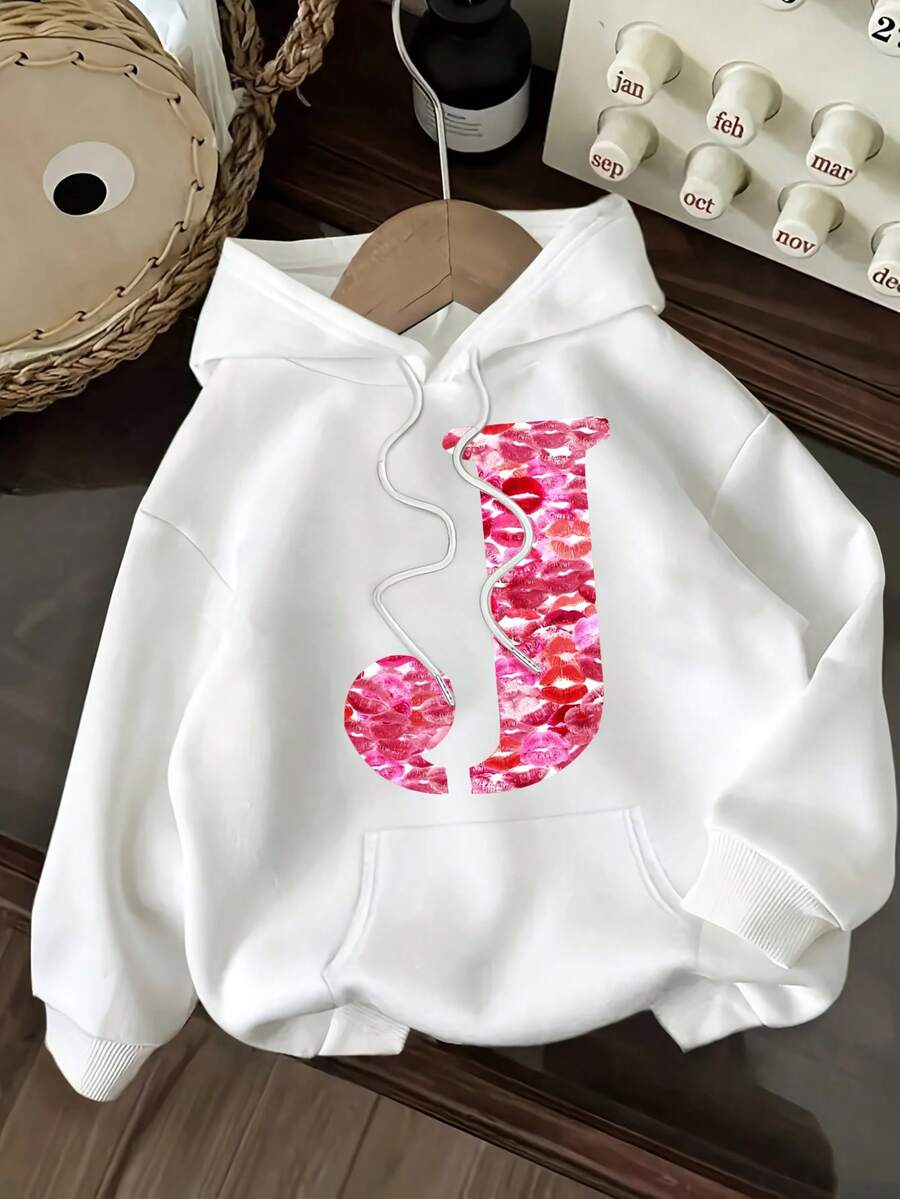 Graphic Oversized Hoodies Sweatshirts For Women, Pink Lip Print Pattern On Letter J Print Winter Clothes, Loose Fit Long Sleeve Pocket Pullover, Girls Sweatshirts, Winter Fashion Pullover Tops, Suitable For Parties, Outdoor Activities, And Leisure, Gift For Women, Holiday Gift, Perfect Gift, Size S-3XL - 白色 - 查看 1
