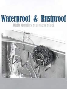 2pcs/Set Strong Adhesive Kitchen Sink Sponge Holder Rustproof & Waterproof Sink Drain Rack Scrubber Hanger Caddy Accessories Storage Rack For Scratch Scrub Dishcloth Dishrag Wool Exfoliator Strainer Stoppe Draining Rack Wall-MountedStorage Hooks - Multicolor - View 5