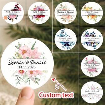 20~216pcs Personalized Flower Stickers Custom Text 5cm 3cm Stickers, Custom Flower Patterns And Text Labels Are Suitable For Holiday Gift Packaging Stickers, Holiday Decorations, Holiday Envelope Stickers, Candy Dim Sum Packaging Stickers, Wedding Party Decorations, Gifts For Sons, Daughters, Fathers, Mothers, Good Friends, Lovers, Neighbors
