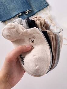 5双装女士可爱小熊隐形袜，四季皆宜，颜色随机