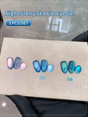 LYTTOA 15毫升蓝色磁性猫咪凝胶指甲油可卸半永久闪光玻璃珠猫眼凝胶女孩礼物美甲沙龙1支/3支装