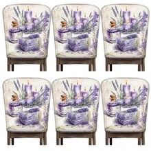 2/4/6 Stücke Lavendel Muster Leinen Stuhlbezüge, geeignet für Heim-Dekoration, Wohnzimmer, Esszimmer, Garten, Hotel, Party, waschbares Polyestermaterial, Stuhlsitzbezüge