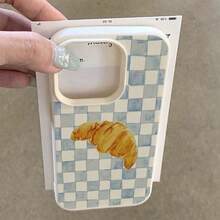 1pc TPU Material Fresh Cow Horn Design Plaid Pattern Phone Case Compatible With IPhone 17 Pro Max/17/16 Pro Max/15/13/12/11, S20 FE/A15/S24/A55, Compatible With Redmi Note 11/Note 12/Note 13 Pro, Full Coverage Anti-Drop Soft Protective Cover,International Version, Not The Domestic Version - White - View 3