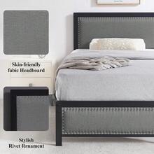 VECELO Modern Upholstered Full Size Bed Frame With Storage, Headboard Shelf, Metal Slats, Noise-Free Design,Grey - Xám - Xem 5