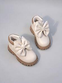 Toddler Girls Autumn/Winter New Ankle Boots, Low-Top Children Boots, Casual Thick Sole Little Girl Cute Bow Leather Boots