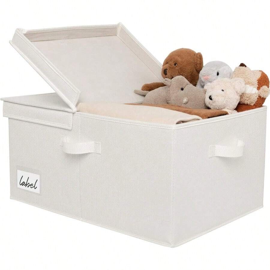 Fabric Storage Box With Lid Large Storage Box For Shelves Decorative Storage Basket Organizer Foldable Cloth Storage Bin With Lids For Wardrobe Organizing Clothes Extra Large White - YellowWhite - View 1
