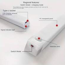 1pc LED Smart Motion Sensor Long Stick Nightlight, Ultra-Thin Wireless Cabinet Lamp, Wall Light, USB Rechargeable Magnetic Light, Suitable For Kitchen Cabinet, Staircase, Hallway, Wardrobe, Outdoor, Christmas, Thanksgiving Gift