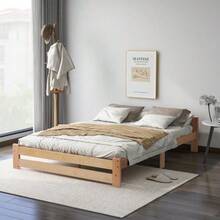 Solid Wood Futon Bed, Natural Wood Bed With Headboard And Slatted Base, Natural (200x90cm) - Natural Color 1 - View 12