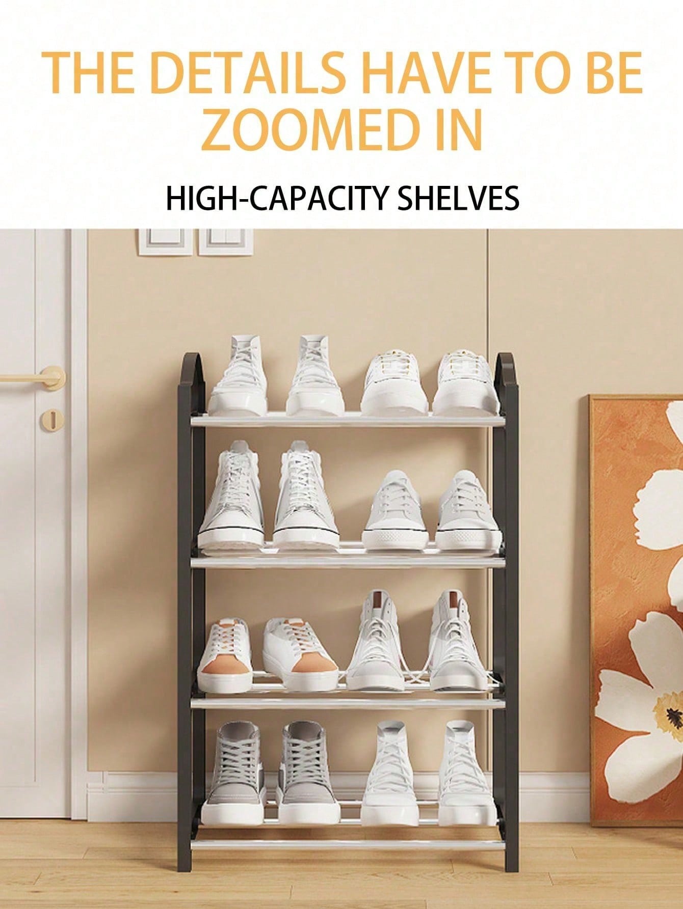 رف أحذية من 4 طبقات باللونين الأسود والأبيض، قطعة...