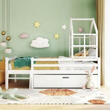Children's Cabin Bed With Ladder And Drawers, Slatted Base Included, Solid Wood Loft Bed With Fall Protection 90x200cm White (Without Mattress) - 白色 - 查看 9