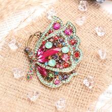 Rainbow Butterfly Crystal Brooch, Vintage-Style Craft With Multi-Color Rhinestone & Intricate Detailing, Eye-Catching Statement Accessory For Fashion Enthusiasts, Ideal For Outfits, Bags & Styling - 粉色 - 查看 1