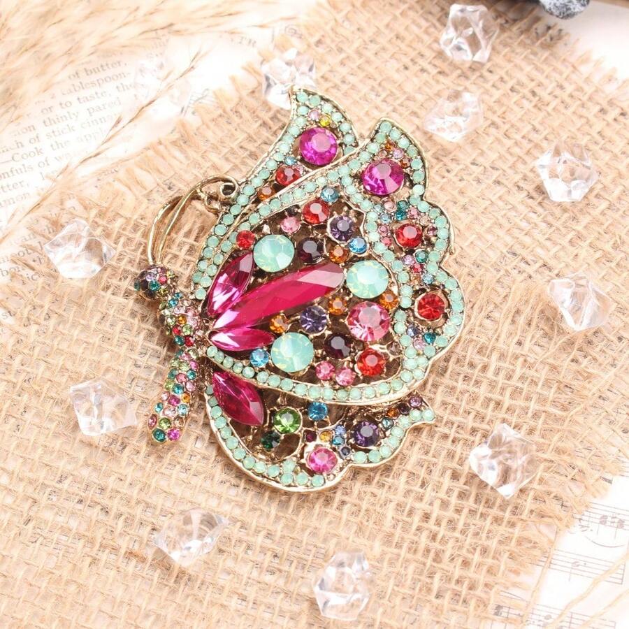 Rainbow Butterfly Crystal Brooch, Vintage-Style Craft With Multi-Color Rhinestone & Intricate Detailing, Eye-Catching Statement Accessory For Fashion Enthusiasts, Ideal For Outfits, Bags & Styling - 粉色 - 查看 1