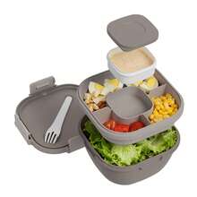 1,7-Liter-Salatbehälter mit 4-Fächer-Topping-Einsatz – Große Salatschüssel mit herausnehmbarem Bento-Einsatz, auslaufsicherem Dressingbehälter, dicht schließendem Deckel und wiederverwendbarer Gabel; Ideal für Meal Prep, gesunde Mittagessen für Erwachsene, Lebensmittelaufbewahrung, Küche, Schule und als Geschenk - Grau - Übersicht 8