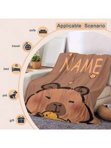 Cobertor de Flanela Personalizado de Capivara - Macio para Todas as Estações, Padrão Fofo de Capivara Marrom e Estrela Amarela, Lavável em Máquina, Presente para Amigos/Família, Decoração de Casa, Design Fofo de Animal, Têxtil Doméstico, Atmosfera Natalina em Casa, Respirável, Macio