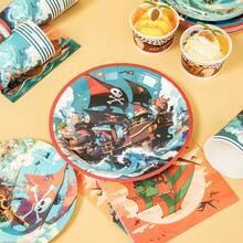 一套宝藏海盗船主题一次性餐盘、餐巾纸、纸杯，可供16位客人使用，一次性纸盘，派对用品，适用于生日、婚礼、聚会、家庭野餐等场合。 - 彩色 - 查看 5
