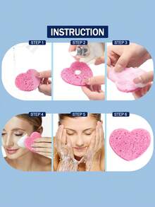 60pcs Compressed Face Sponge, Natural Exfoliator, Disposable Cleansing Pad, Soft Heart Pads With Storage Container, Travel Makeup Remover