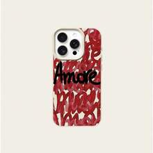 1pc TPU Material Red Artistic Graffiti "Amore" Letter Pattern Phone Case Compatible With IPhone 17 Pro Max/17/16 Pro Max/15/13/12/11, S20 FE/A15/S24/A55, Redmi Note 11/Note 12/Note 13 Pro, Full Coverage Anti-Drop Soft Protective Phone Cover - White - View 5
