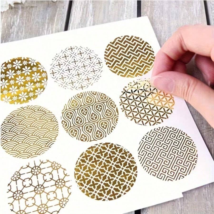 9/27pcs Round Golden Foil Metallic Stickers, Envelope Seals, Gift Warping Labels Stickers, Wedding Invitations Seal Sticker Eid Al-Adha Mubarak - Multicolor - View 1