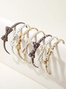 7pcs Cute Bow Headbands For Girls, Suitable For Daily Wear - Khaki - View 4
