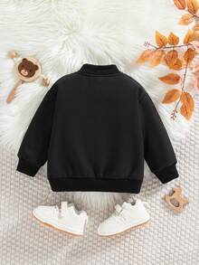 男婴休闲拉链长袖抓绒外套，纯色，适合外出，秋冬季