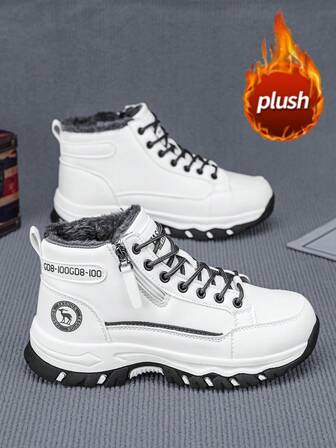 Damsnökängor med dragkedja, Senaste höst/vinter höga sneakers 2025, Plyschiga, förtjockade, varma pälskängor, Moderiktiga stövlar med dragkedja i sidan, Halkfria, Vattentäta höga sneakers i läder för utomhusbruk, Lämpliga för kylförvaring, frysande miljöer, Unisex tjocka vinterhöga/korta stövlar för semestrar, utflykter, fester, skor