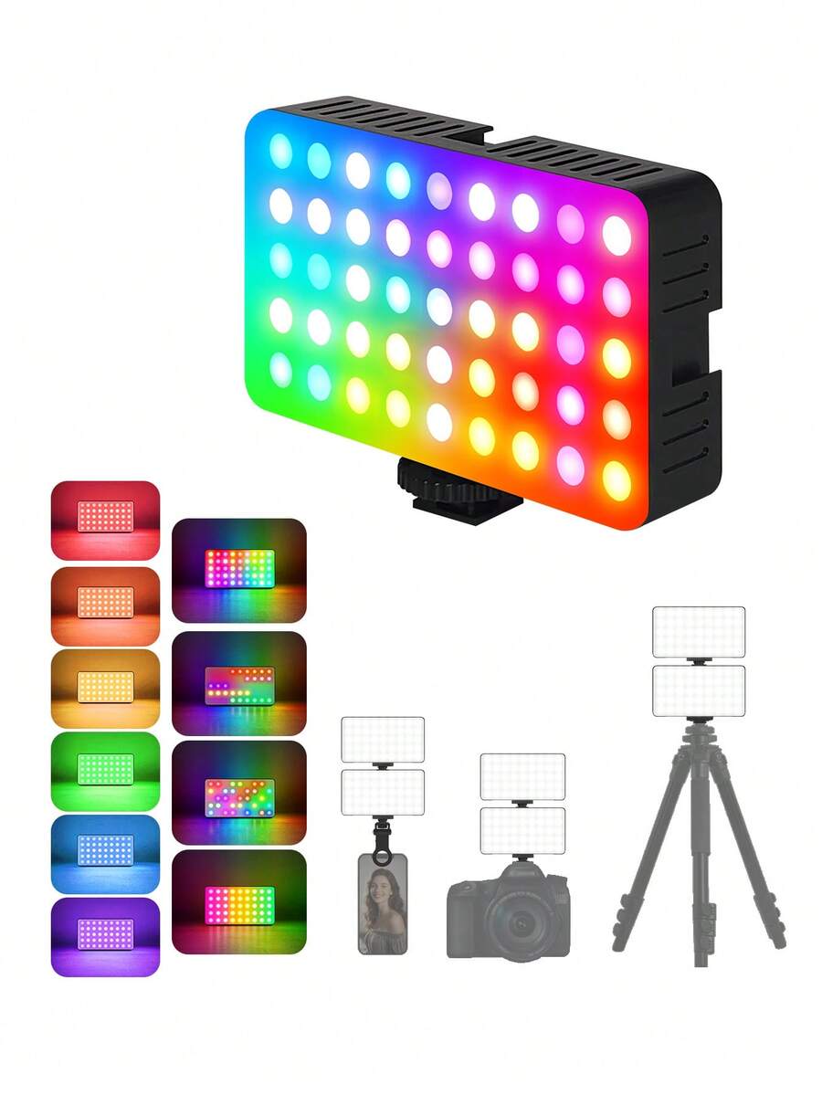 1 PC RGB LED Video Light - Portable, Rechargeable Camera Panel With 0-360° Full Color Range, CRI 95+, Adjustable Temperature 2500-9K000K For Vlogging, Photography & Video Conferencing