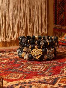 4pcs/Set Fashionable & Elegant Girls Boho Chic Stackable Bracelets Jewelry Set - Multicolor - View 2