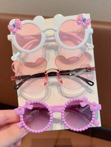 2/3/4/6件装 2025新款女童可爱珍珠蝴蝶结儿童时尚眼镜，仅卡片展示，不含运费 - 彩色 - 查看 17