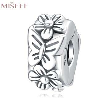  MISEFF 1 件装 S925 纯银蝴蝶花朵定位扣珠，适用于手链 DIY 首饰制作，女士串珠首饰礼品