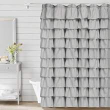 White Ruffle Shower Curtain 70 Inch Long Fabric Bathroom Decor - B-灰色 - 查看 11