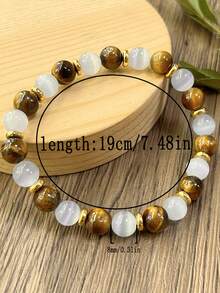 YAUKIA 1 pièce Bracelet de perles naturelles en Séléniteet œil de Tigre jaune. Bracelet de protection et de chance, soulagement du stress. Cadeau de bijoux - Multicolore - Voir 2