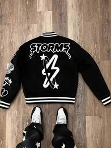 American Retro Street Embroidered Patchwork Baseball Jacket For Men And Women, Autumn And Winter High Street Hip-Hop Loose Jacket Jacket - Black - View 1