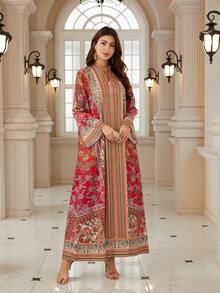 优雅女士V领长袖连衣裙，采用充满活力的波西米亚印花梭织面料，展现春日优雅风范。 - BX01 - 查看 7