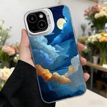 Cubierta de teléfono con diseño de cielo nocturno azul con nubes y luna para iPhone 14 Pro Max estilo artístico elegante para mujeres amantes de la moda y la naturaleza Aplicable a los teléfonos de la serie Apple y Galaxy - Blanco - Ver 2