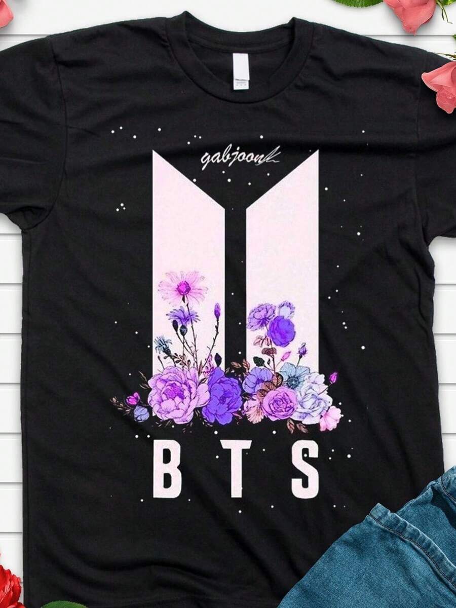 Graphic Tee Shirt T-Shirt, Bangtan Tee, Bangtan Shirt, Bangtan 1 - 黑色 - 查看 1