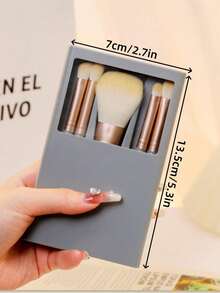 一套个人化妆镜（1个镜盒+5支化妆刷），可折叠镜，便携式多功能眼影美妆工具，化妆刷套装 - 彩色 - 查看 2