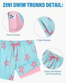 Bañador de hombre con forro de compresión, pantalón corto de baño de 5 pulgadas de entrepierna para hombres - Estrella de mar azul - Ver 2